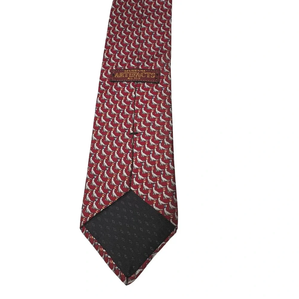 Museum Artifacts Mens Silk Tie Red‎ Seal Novelty Animal Print Handmade Necktie